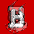 Red background displays four distinct pixelated elements: two stylized 'B' and 'U' letters with red accents, a solid white 'B', and a cartoonish animal head with horns.