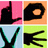 four distinct hand gestures displayed in alternating color backgrounds with visible animation frames