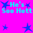 Bright pink background with blue star shapes and cyan text reading "He's Soo Hott" in two