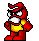 Red cartoon character with yellow torso and white eyes, shown in multiple poses including angry expressions, side views, and bent-over positions against gray background.