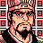 Pixelated 48x48 static icon featuring a stylized character with black hair, glasses, and beard against a red-and-black geometric patterned background.