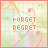 four-by-four identical pixelated icons with 'FORGET REGRET' text, pastel background, and scattered decorative symbols
