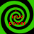 Four identical green spiral patterns with black outlines arranged in a , each containing red text reading 'i love power' vertically centered