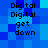 Pixelated blue background with repeated text "Digital Digital get down" in black pixel font, arranged in two vertical