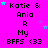 A bright pink background displays repeated text 'Katie & Ania R My BFFS <33' with scattered blue and purple stars, some of which change position across frames.