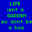 Blue background with green text reading "LIFE isnt a GARDEN so dont be a hoe" in pixelated font, alternating red and blue rectangular highlights across three