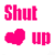 A 2x2 contact sheet of a four-frame animated icon featuring pink text, hearts, a Hershey's Kiss candy, and a pixelated pattern on white background.