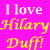 A pixelated image split into four quadrants with text and a portrait of Hilary Duff on the top-right.