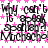 Animated icon with repeating text and pink star background, displaying 'Why can't it speak? Spelling! Muchacho.' in black handwritten-style font.