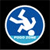 Circular icon with blue background and white border, featuring a white silhouette of a horse rearing on its hind legs above a light blue wave-like shape.