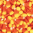 Pixelated orange and yellow flame-like shapes fill the left side of a split-screen image, with 'Happy Halloween' text in orange pixel font on black background to the right.