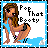 Pixel art contact sheet showing two frames of an animated icon featuring a cartoon woman in a blue swimsuit with text "Pop That Booty" where the word "Booty" changes from black to light blue between frames.