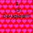 Pixelated red background with pink heart pattern, displaying 'I <3 Douglas!!!' text in black pixel font across two identical horizontal sections.