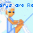 Pixelated character with light blue hair and orange skin holds a long thin object against a light blue background with partial text.