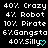 text-based icons with percentages and labels, each ending in a cyan heart symbol on black background