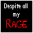 A four- displays text and a signature; top-left reads "Despite all my RAGE" with red 'RAGE', top-right says "I am still just a rat in a Cage" with red 'Cage', bottom-left shows a white cursive signature on black, bottom-right is empty gray