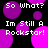 Pixelated text "So what? Im Still A Rockstar!" repeated across a black background with shifting purple circles.