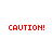Red pixelated text on white background warns 'CAUTION! may explode if heated' with gray rectangle in bottom right corner.