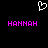 Pixelated white heart symbol above two identical pink text labels on black background.