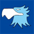Pixelated blue and white icon of a stylized animal head with wing-like features on a solid blue background.