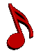 Red musical note icons in various 3D orientations against a gray background, showing rotation and perspective changes.
