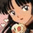 Pixelated anime-style character with dark hair and large eyes holding a small round object, next to pink pixelated text on black background.