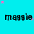 Cyan background with repeated 'maggie' text and scattered pink and light purple stars in a