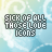 Pixelated text reads "SICK OF ALL THOSE LOVE ICONS" over a soft blue and white gradient background with subtle cloud-like shapes.