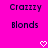 Pixelated text 'Crazzy' and 'Blonds' on bright pink background with white heart symbols at bottom.