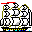 Pixelated cartoon ship with red mast, green hull details, white sails, and yellow-blue deck accents on gray background.