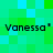 Pixelated green and cyan background with repeated text "Vanessa" in black pixel font, each instance enclosed by single quotation marks