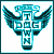 Four pixelated winged emblems arranged in a , each with distinct color schemes and text elements