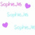 Pixelated text 'Sophie.Js' appears in multiple colors alongside heart icons in various hues, with some text and hearts missing in different frames.