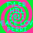 A static digital image with four identical quadrants featuring cyan text on a pink and green spiral background.
