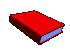 20 book-shaped icons in red and dark red hues with blue spines, displayed in various angles and orientations against a gray background