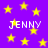 Purple background with yellow stars and repeated white text 'JENNY' in pixelated font.