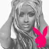 A grayscale image of a person with long hair holding their head, featuring two distinct bunny logos in different colors.