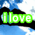 A four- shows a woman with long brown hair in different poses and backgrounds with overlaid text: 'ilove' in green, 'her' in pink, and 'not he' in cyan