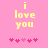 Yellow text 'i love you' on pink background with five pixelated hearts below, two versions showing animation frames.