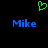Green pixelated heart symbol above two blue 'Mike' text labels on black background.