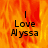 A static image with fiery orange and red background displaying 'I Love Alyssa' text in black pixelated font.