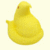 Pixelated yellow chick with rounded body, small brown eye dot, and single wing visible against plain light background.
