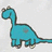 Pixelated blue dinosaur stands on light gray background with cyan text on pink background reading 'roar! im a dinosawr!' in blocky font.