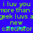 Pixelated green text on blue background reads 'i luv you i luv you more than a geek luvs a new calculator' with light blue star-like symbols over some letters.