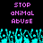 Pixelated text reads 'STOP ANIMAL ABUSE' in pink letters above cyan pixelated shapes on a black background.