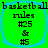 Green background with blue rounded rectangle border containing black text reading "basketball rules #25 & #5" in four identical arranged in a