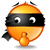 Animated orange cartoon character with black mask, rocket wings, and white shadow base showing subtle movement.