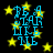 Blue pixelated text "BE A STAR LIKE ME" on black background with yellow stars, animated star movement.