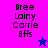 Four display text 'Bree Lainy Carrie Bffs' with a star icon changing color between blue and pink on different backgrounds