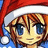 Pixelated anime-style character with brown hair and blue eyes wearing a red Santa hat, next to text asking "IS IT CHRISTMAS YET?" on light blue background.